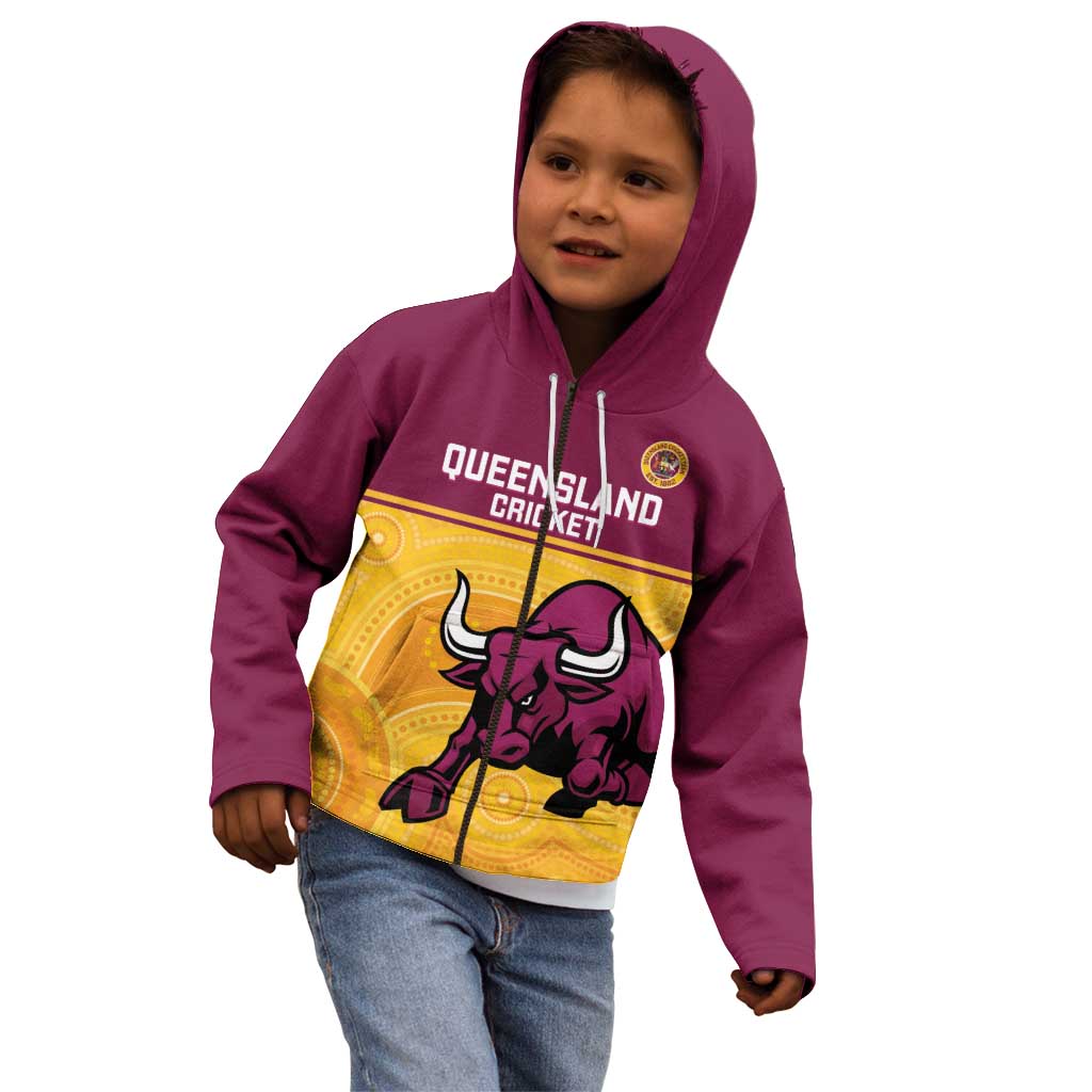 Custom Australia Queensland Cricket Kid Hoodie Go Bulls - Aboriginal Art - Vibe Hoodie Shop