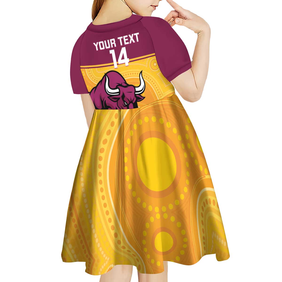 Custom Australia Queensland Cricket Kid Short Sleeve Dress Go Bulls - Aboriginal Art - Vibe Hoodie Shop