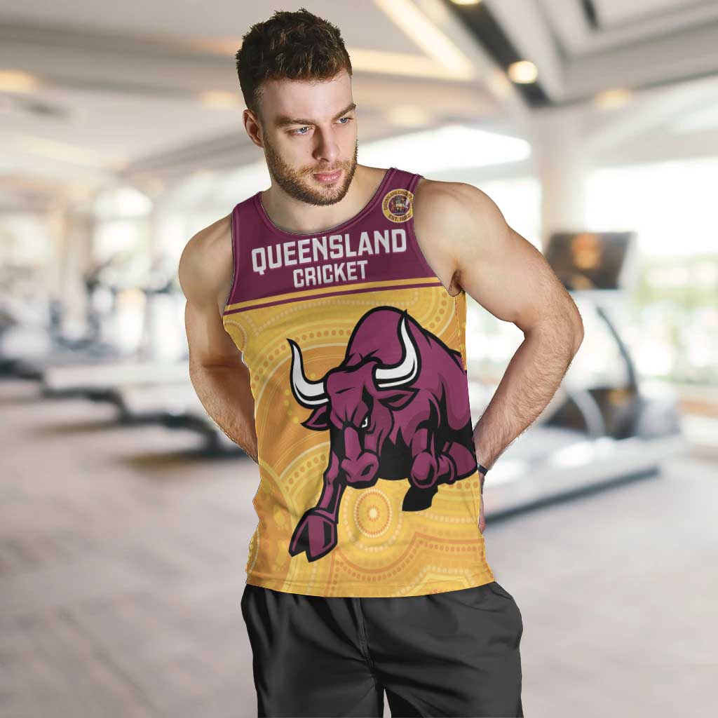 Custom Australia Queensland Cricket Men Tank Top Go Bulls - Aboriginal Art - Vibe Hoodie Shop