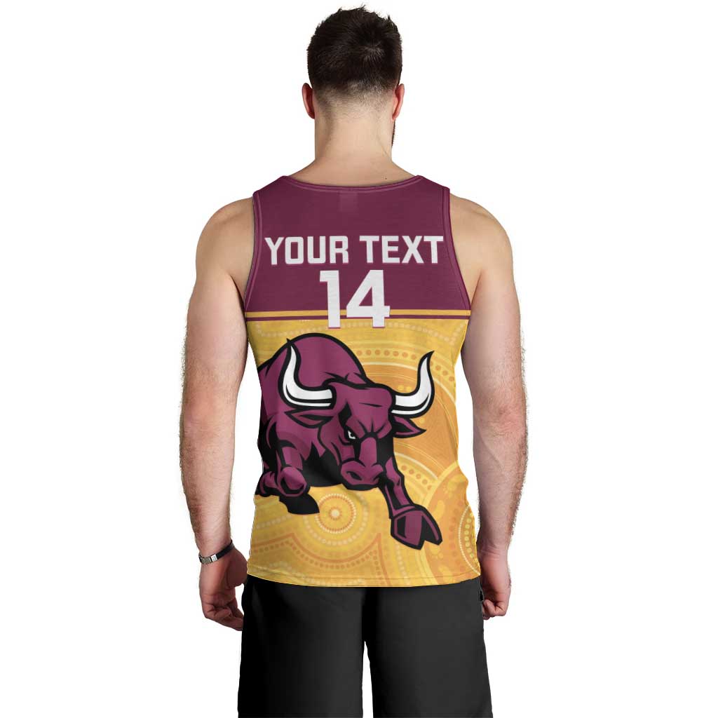 Custom Australia Queensland Cricket Men Tank Top Go Bulls - Aboriginal Art - Vibe Hoodie Shop