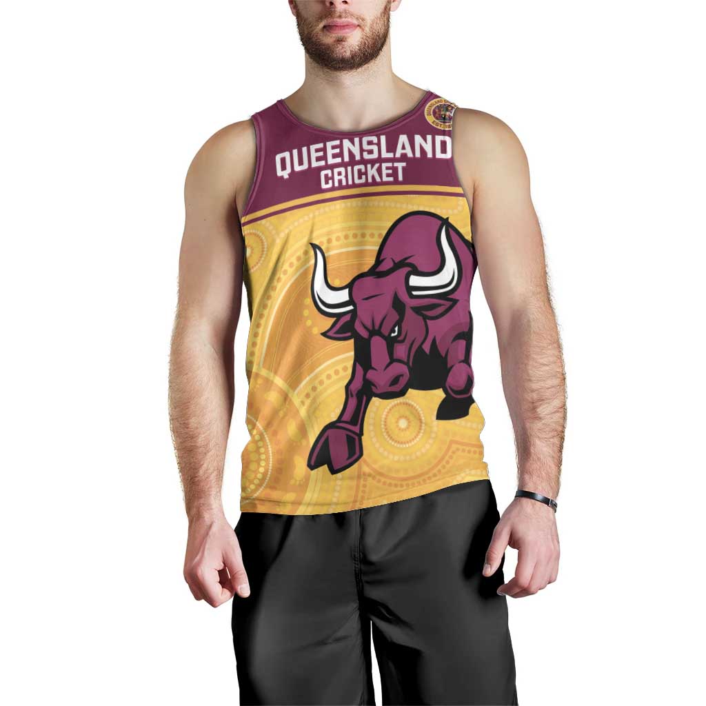 Custom Australia Queensland Cricket Men Tank Top Go Bulls - Aboriginal Art - Vibe Hoodie Shop