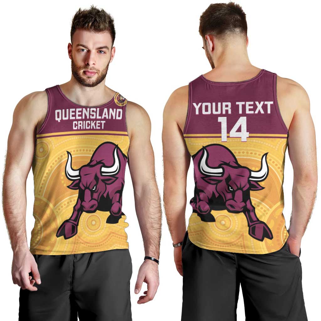 Custom Australia Queensland Cricket Men Tank Top Go Bulls - Aboriginal Art - Vibe Hoodie Shop