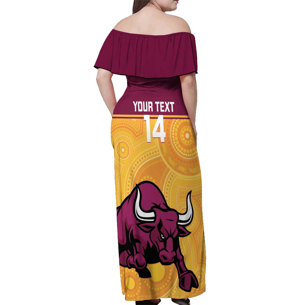 Custom Australia Queensland Cricket Off Shoulder Maxi Dress Go Bulls - Aboriginal Art