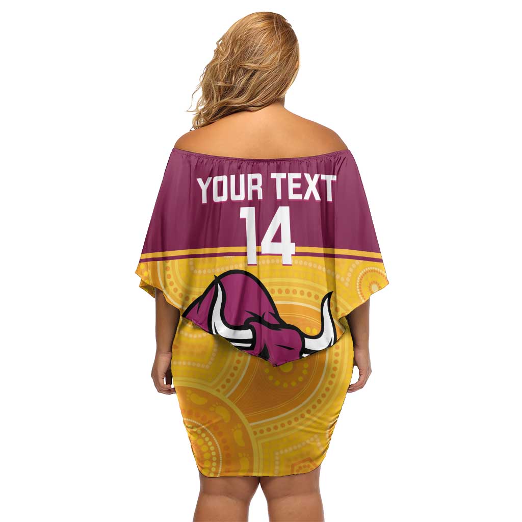 Custom Australia Queensland Cricket Off Shoulder Short Dress Go Bulls - Aboriginal Art