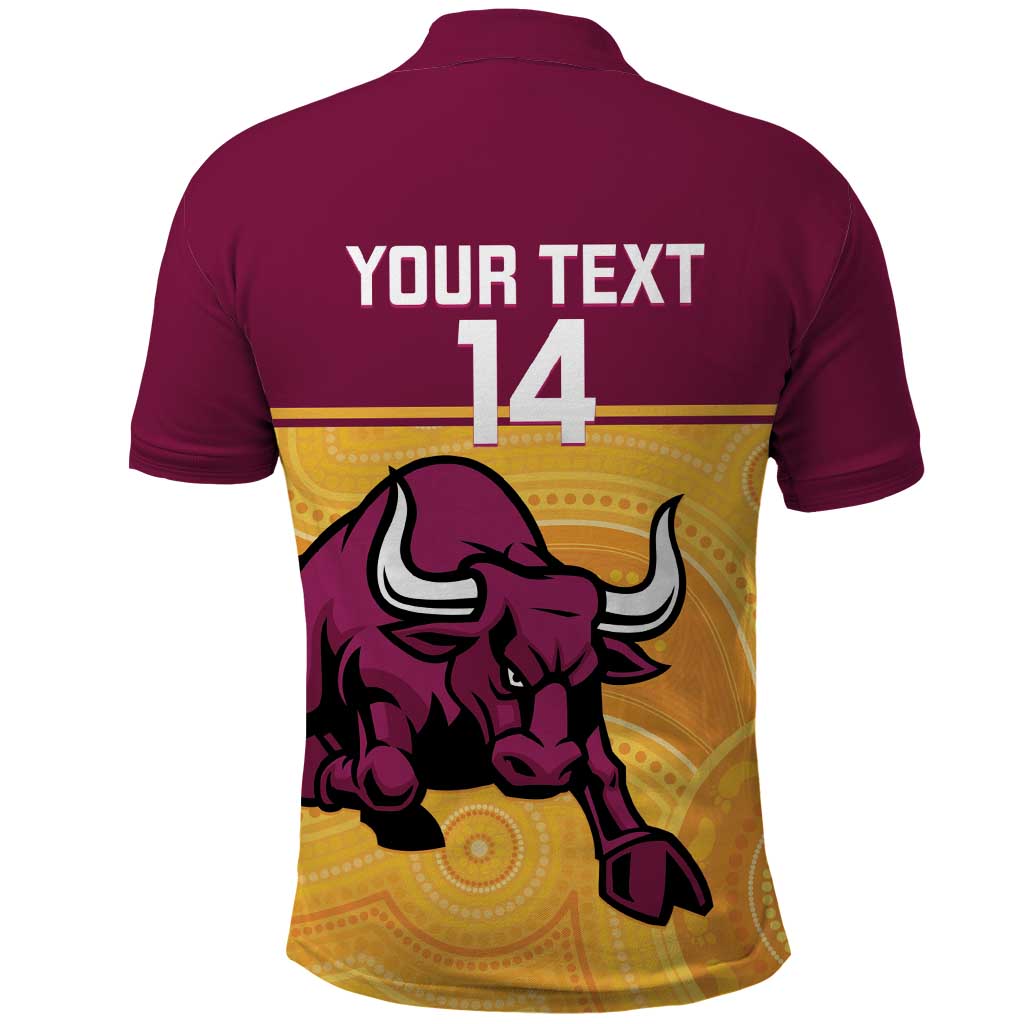 Custom Australia Queensland Cricket Polo Shirt Go Bulls - Aboriginal Art - Vibe Hoodie Shop