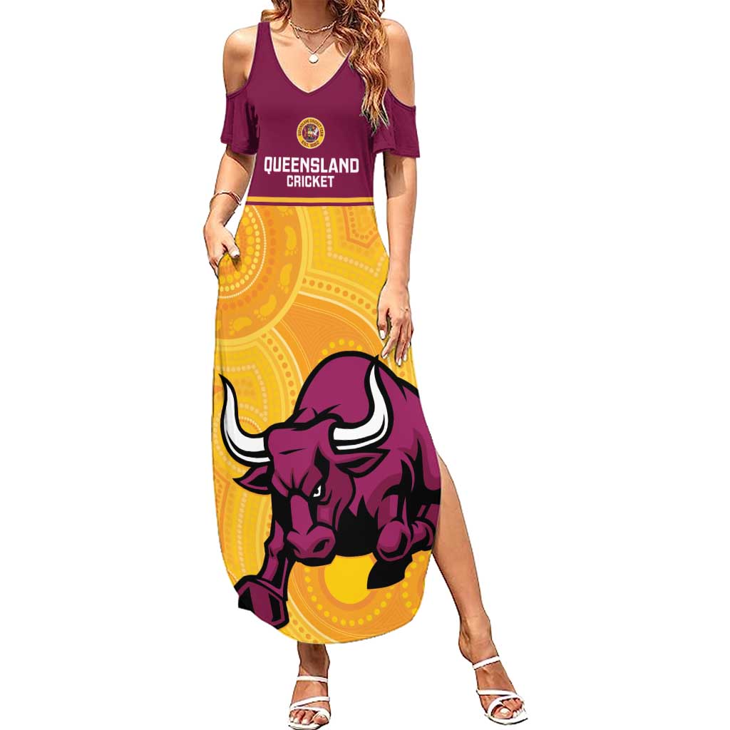 Custom Australia Queensland Cricket Summer Maxi Dress Go Bulls - Aboriginal Art