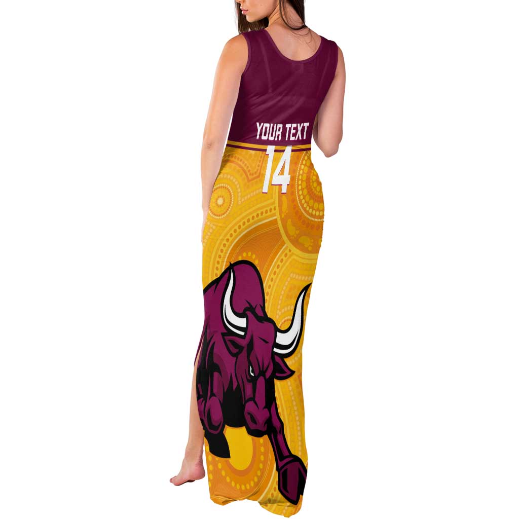 Custom Australia Queensland Cricket Tank Maxi Dress Go Bulls - Aboriginal Art