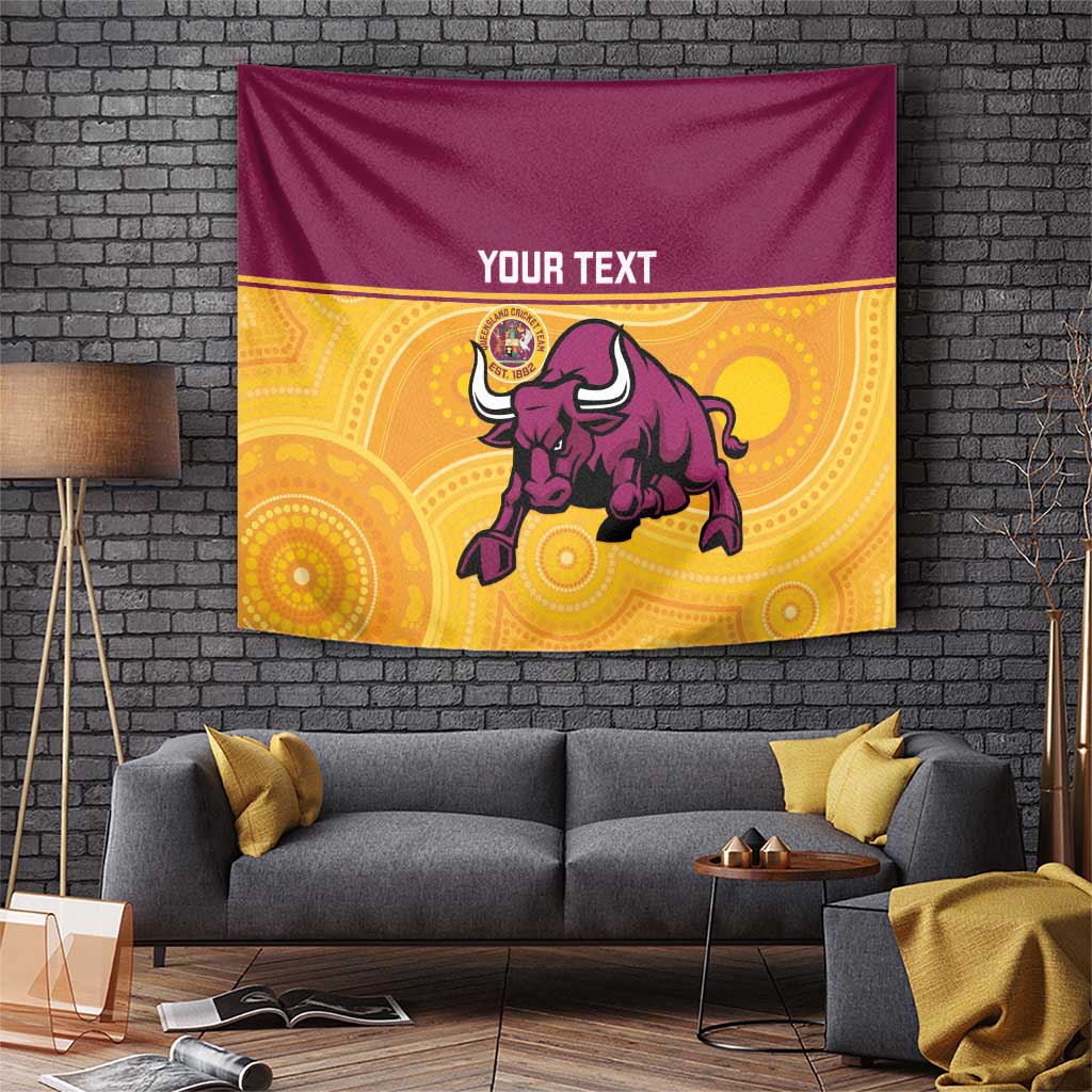 Custom Australia Queensland Cricket Tapestry Go Bulls - Aboriginal Art - Vibe Hoodie Shop