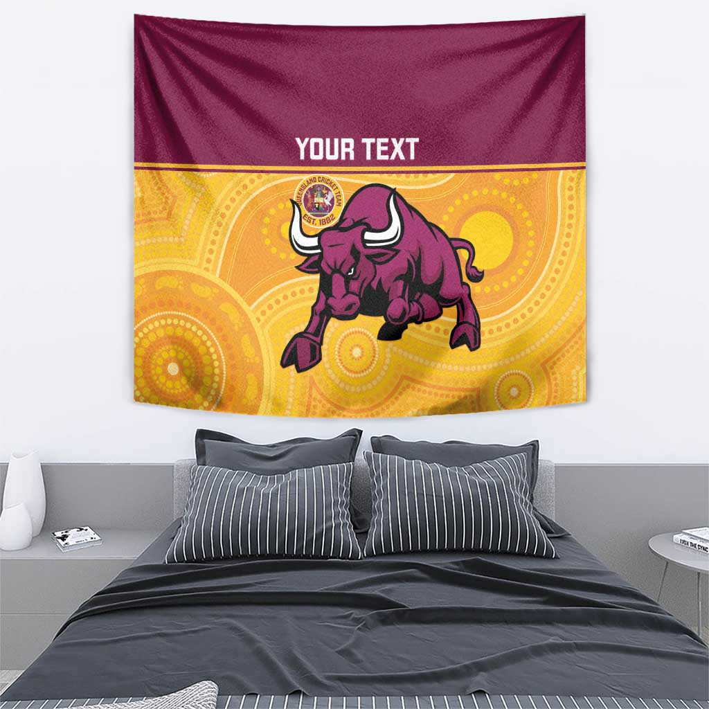 Custom Australia Queensland Cricket Tapestry Go Bulls - Aboriginal Art - Vibe Hoodie Shop