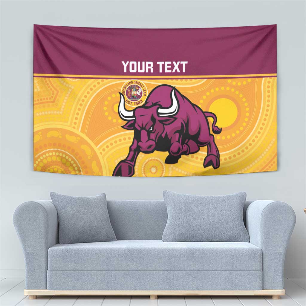 Custom Australia Queensland Cricket Tapestry Go Bulls - Aboriginal Art - Vibe Hoodie Shop