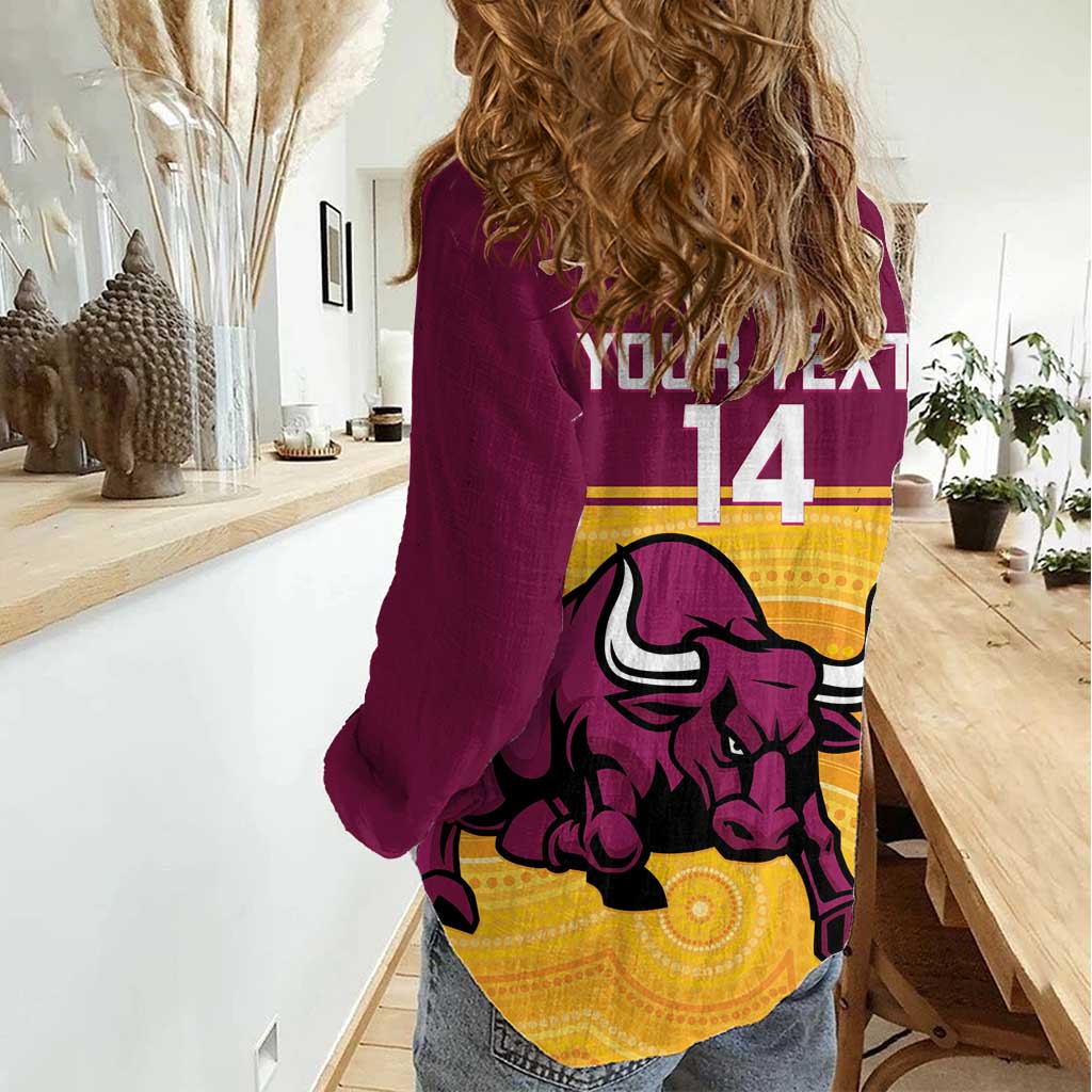 Custom Australia Queensland Cricket Women Casual Shirt Go Bulls - Aboriginal Art - Vibe Hoodie Shop