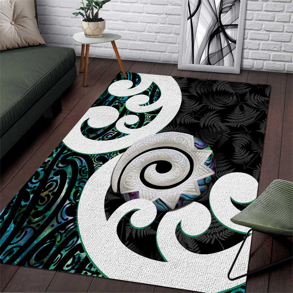 Aotearoa Koru Area Rug Cyan Maori Paua Shell Mix Silver Fern - Vibe Hoodie Shop