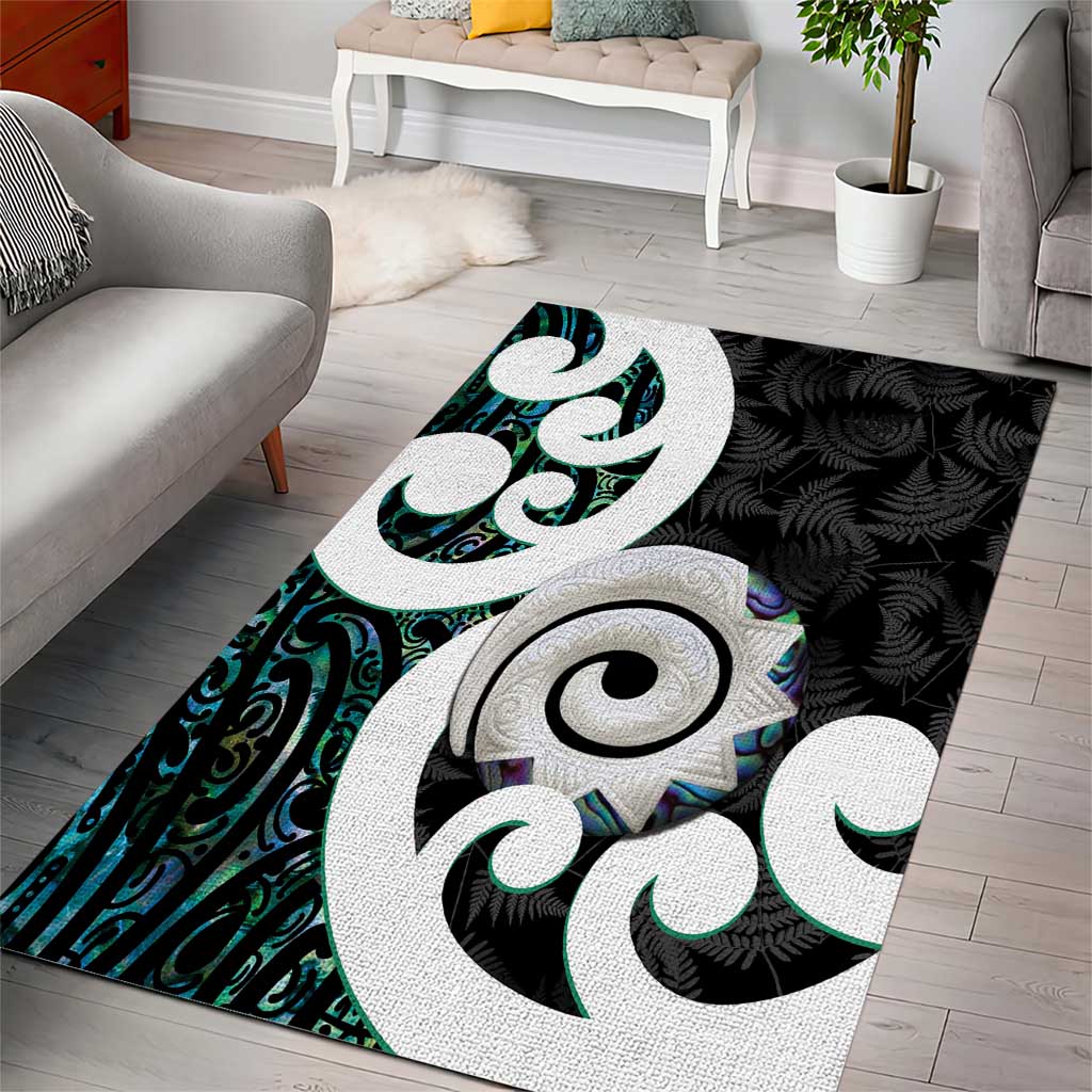 Aotearoa Koru Area Rug Cyan Maori Paua Shell Mix Silver Fern - Vibe Hoodie Shop