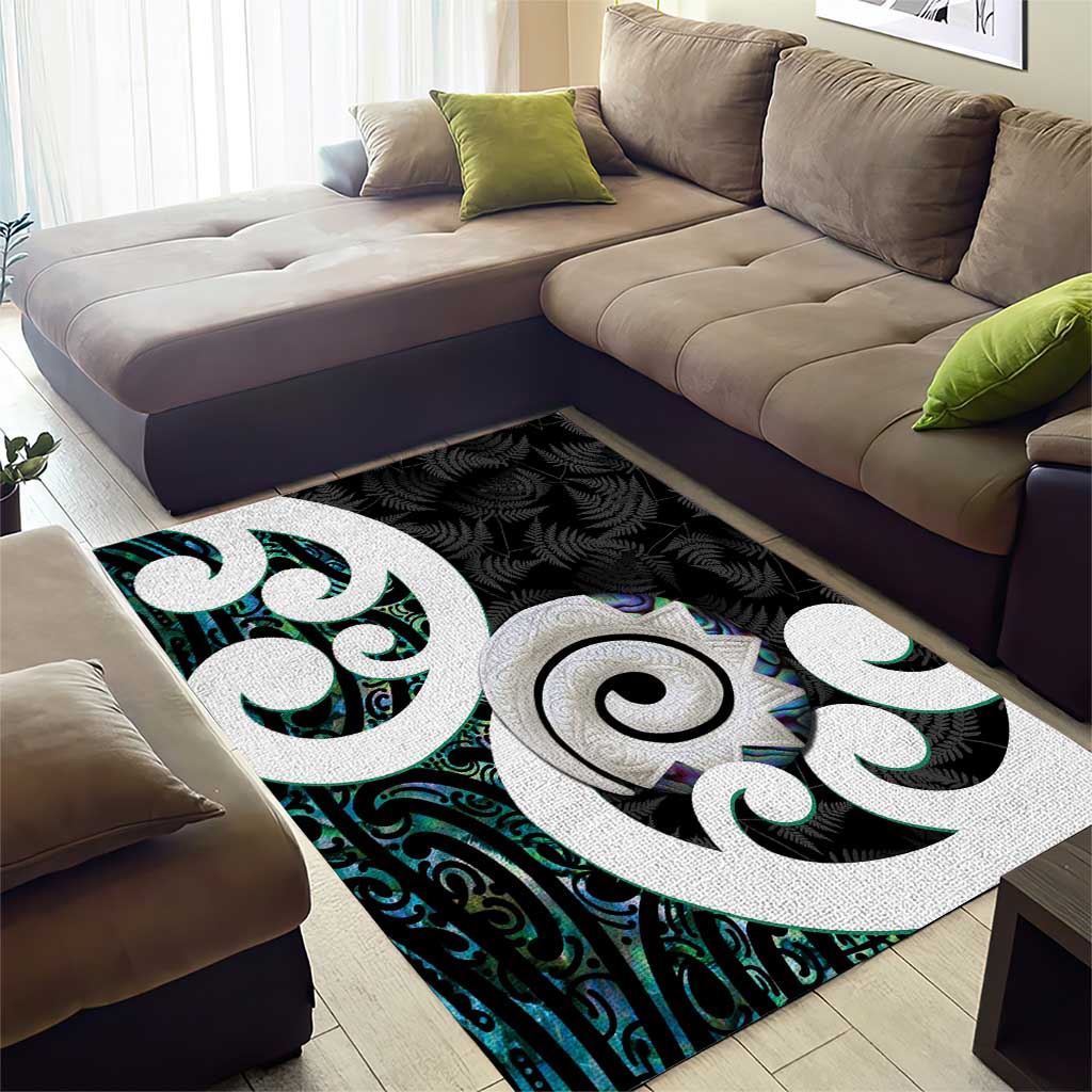 Aotearoa Koru Area Rug Cyan Maori Paua Shell Mix Silver Fern - Vibe Hoodie Shop