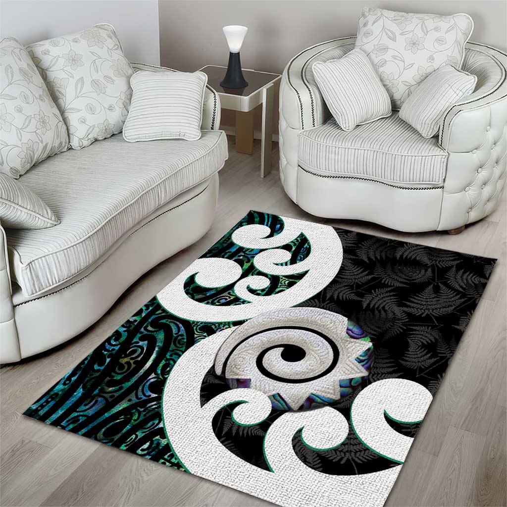 Aotearoa Koru Area Rug Cyan Maori Paua Shell Mix Silver Fern - Vibe Hoodie Shop