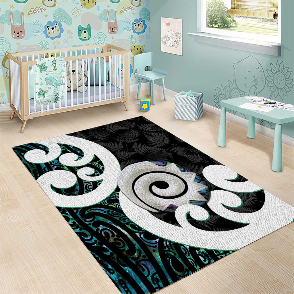 Aotearoa Koru Area Rug Cyan Maori Paua Shell Mix Silver Fern - Vibe Hoodie Shop