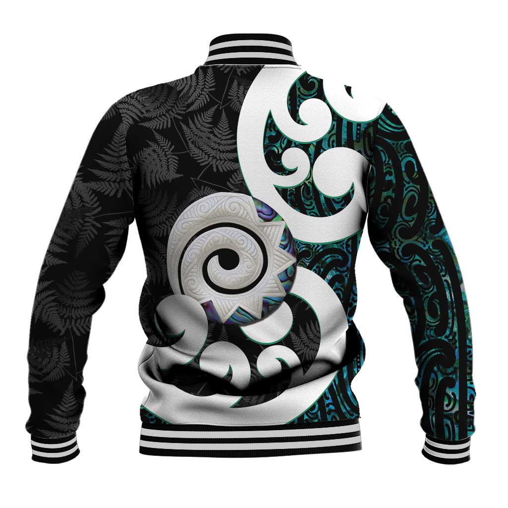 Aotearoa Koru Baseball Jacket Cyan Maori Paua Shell Mix Silver Fern - Vibe Hoodie Shop