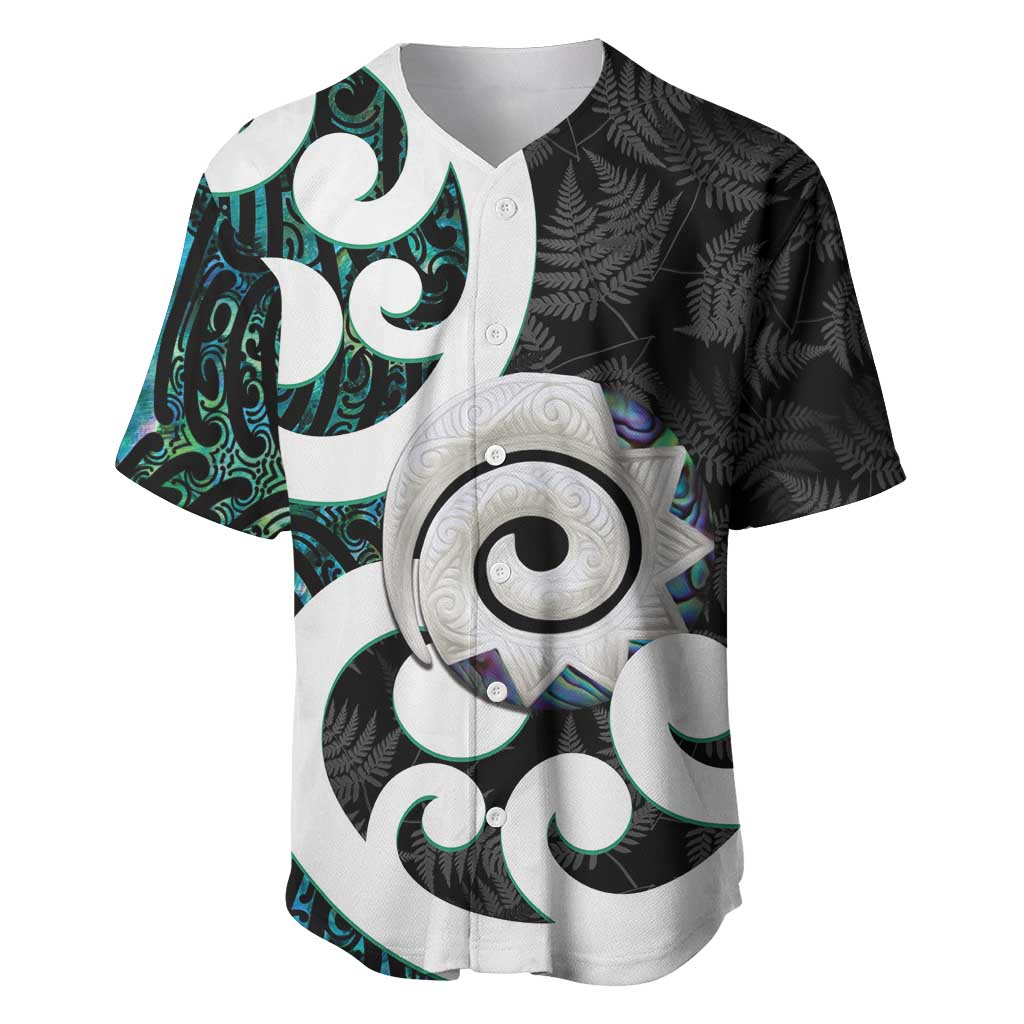 Aotearoa Koru Baseball Jersey Cyan Maori Paua Shell Mix Silver Fern - Vibe Hoodie Shop