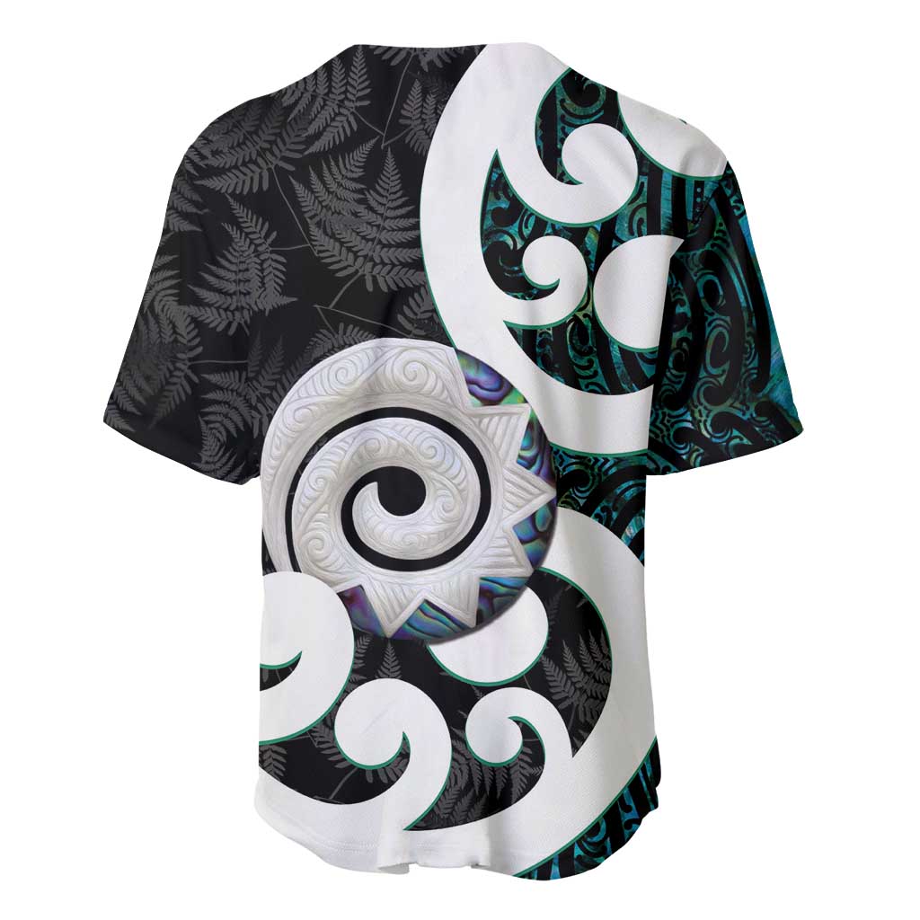 Aotearoa Koru Baseball Jersey Cyan Maori Paua Shell Mix Silver Fern - Vibe Hoodie Shop