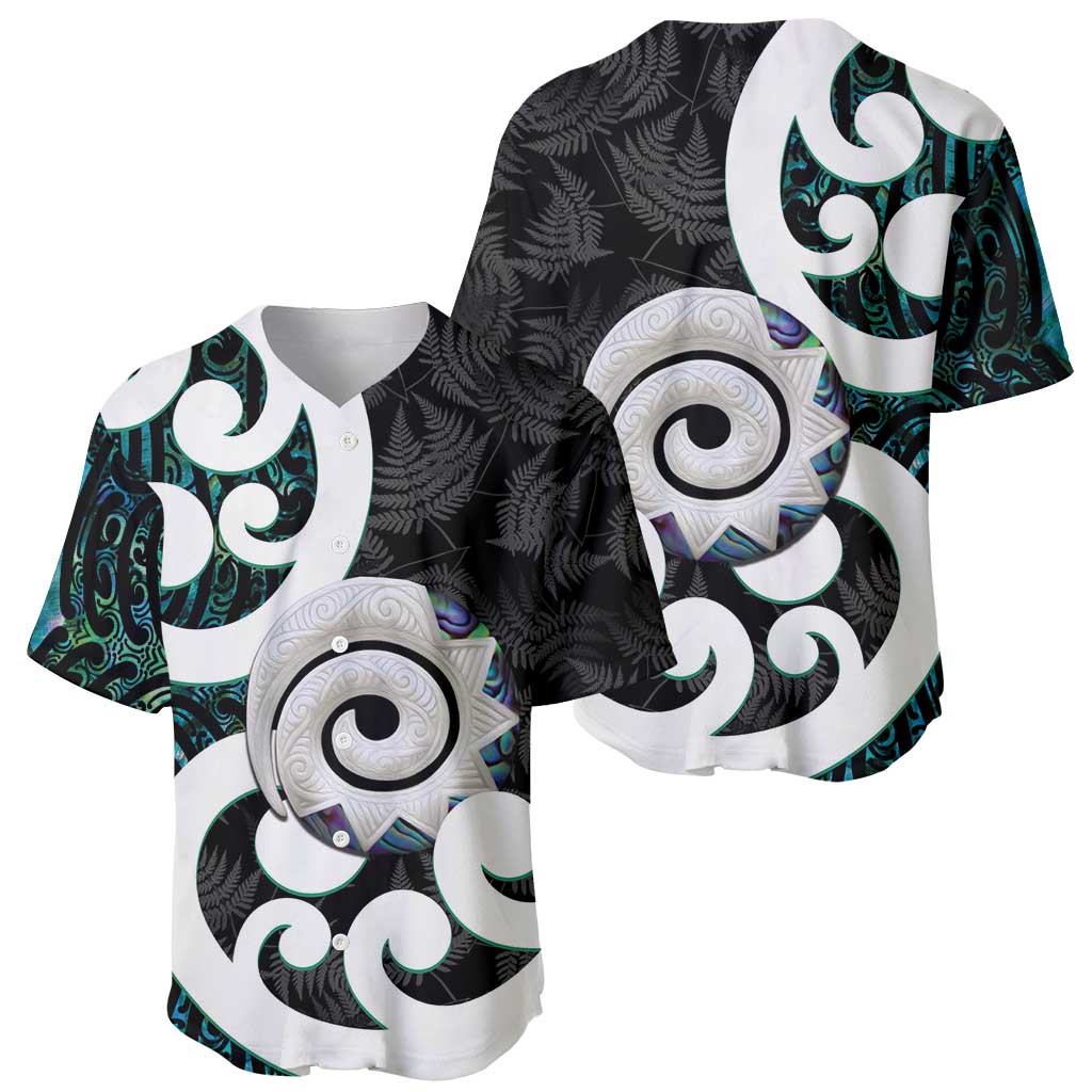 Aotearoa Koru Baseball Jersey Cyan Maori Paua Shell Mix Silver Fern - Vibe Hoodie Shop