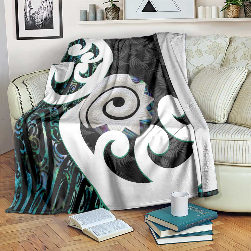 Aotearoa Koru Blanket Cyan Maori Paua Shell Mix Silver Fern - Vibe Hoodie Shop