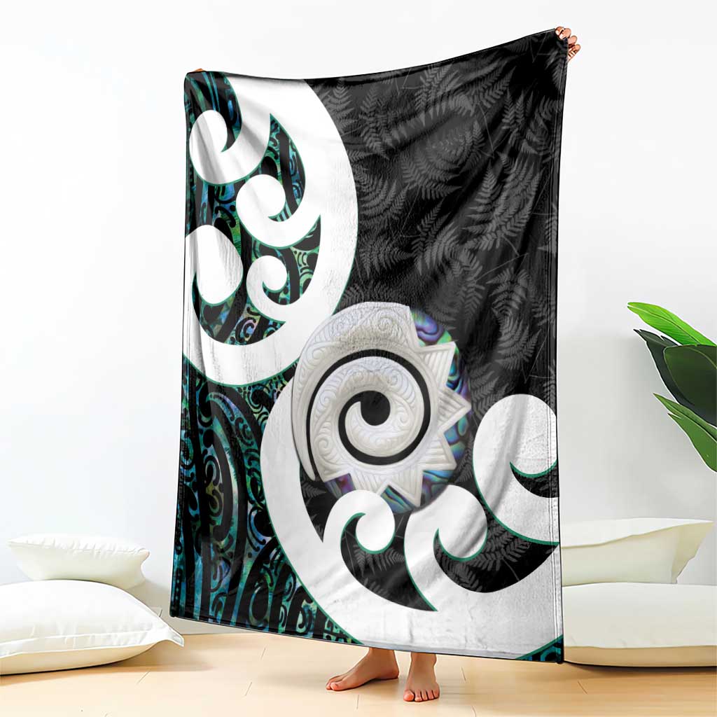 Aotearoa Koru Blanket Cyan Maori Paua Shell Mix Silver Fern - Vibe Hoodie Shop