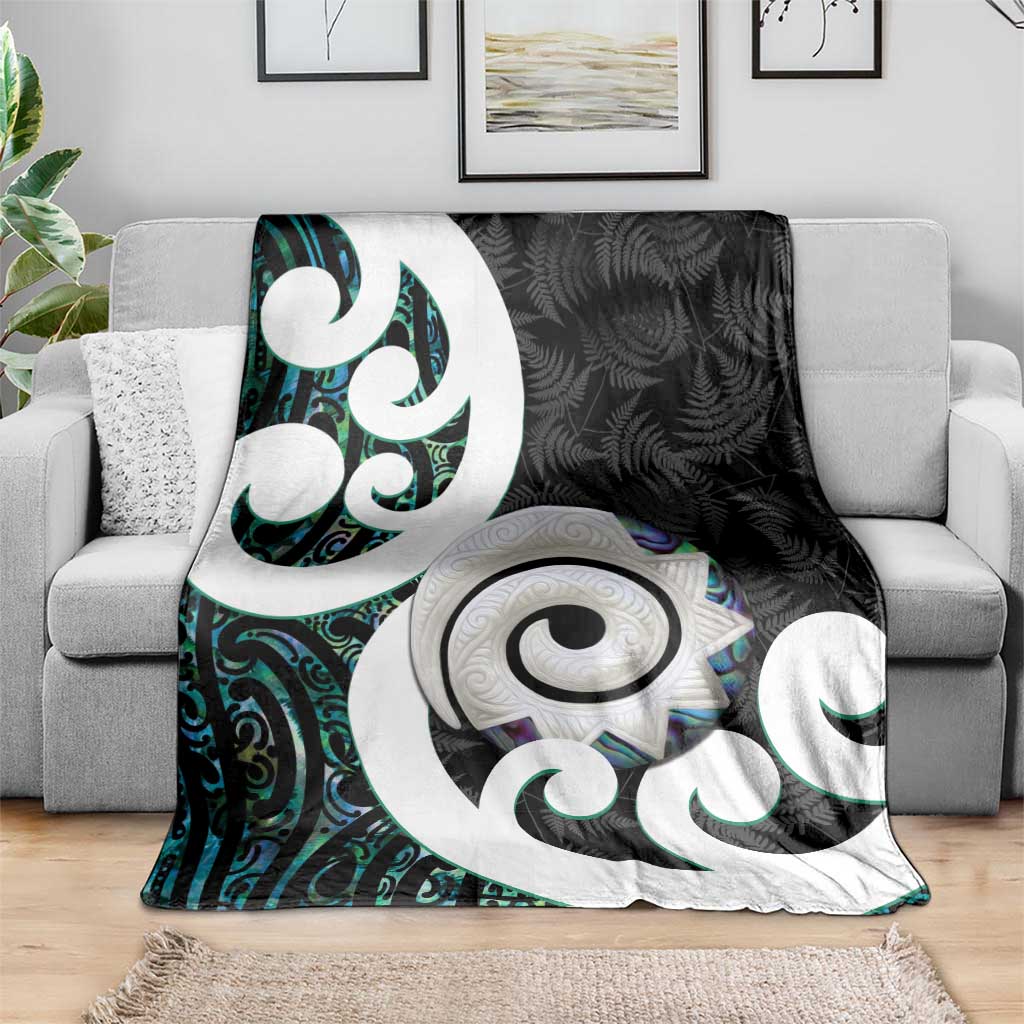 Aotearoa Koru Blanket Cyan Maori Paua Shell Mix Silver Fern - Vibe Hoodie Shop