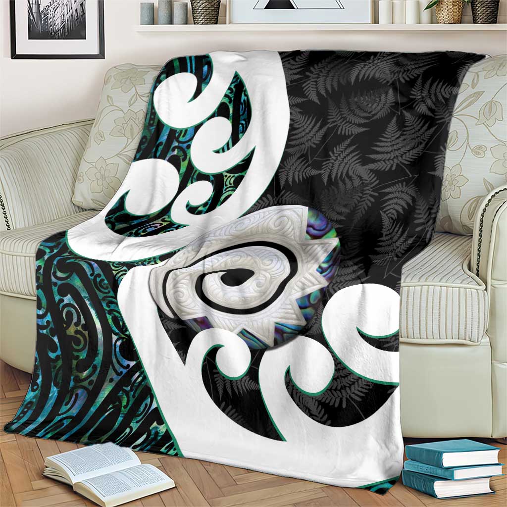 Aotearoa Koru Blanket Cyan Maori Paua Shell Mix Silver Fern - Vibe Hoodie Shop