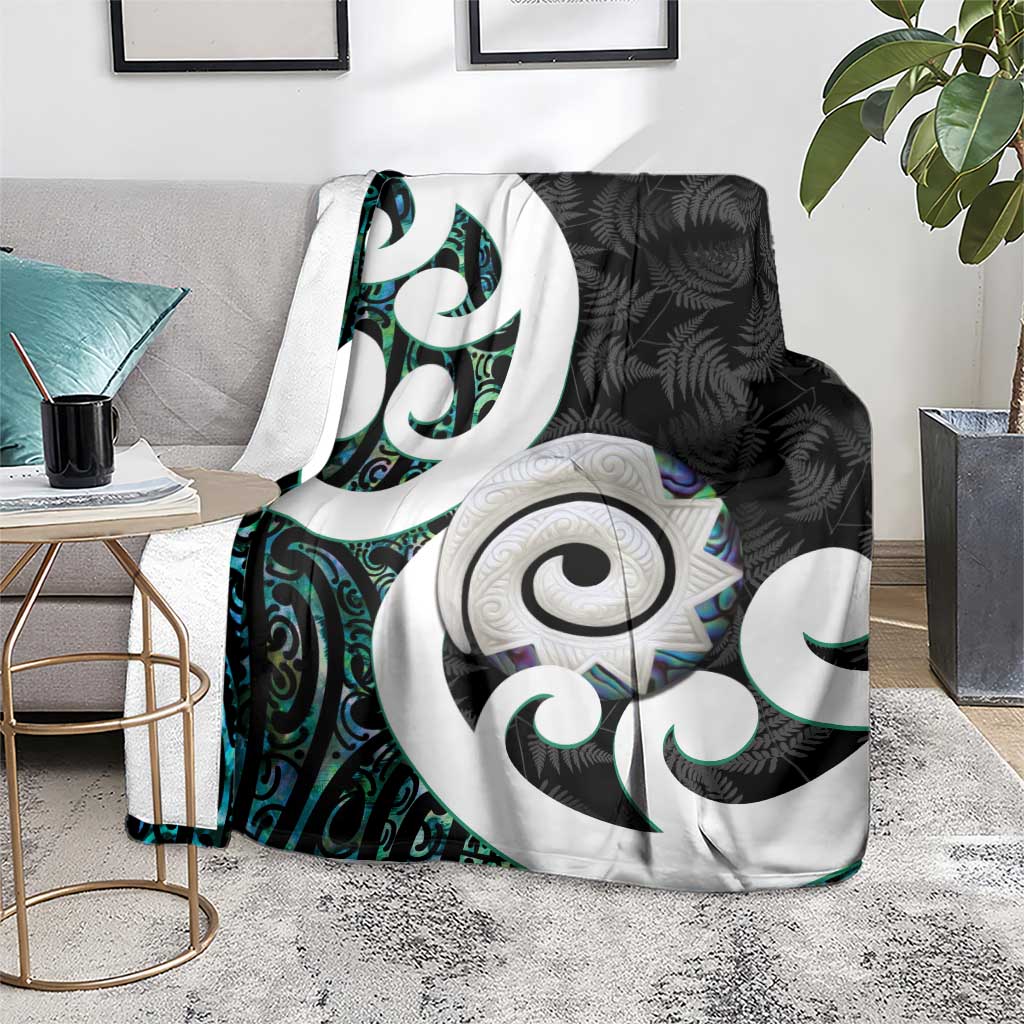 Aotearoa Koru Blanket Cyan Maori Paua Shell Mix Silver Fern - Vibe Hoodie Shop