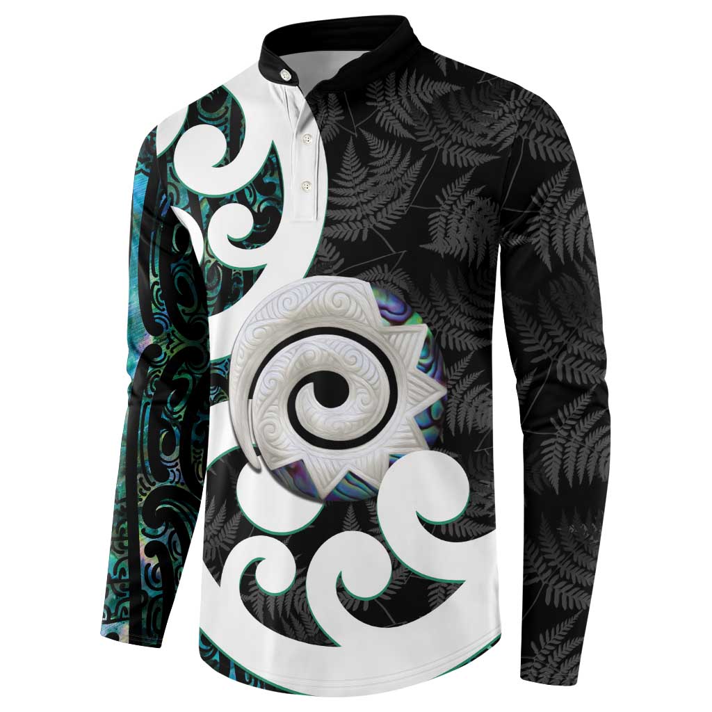 Aotearoa Koru Button Sweatshirt Cyan Maori Paua Shell Mix Silver Fern