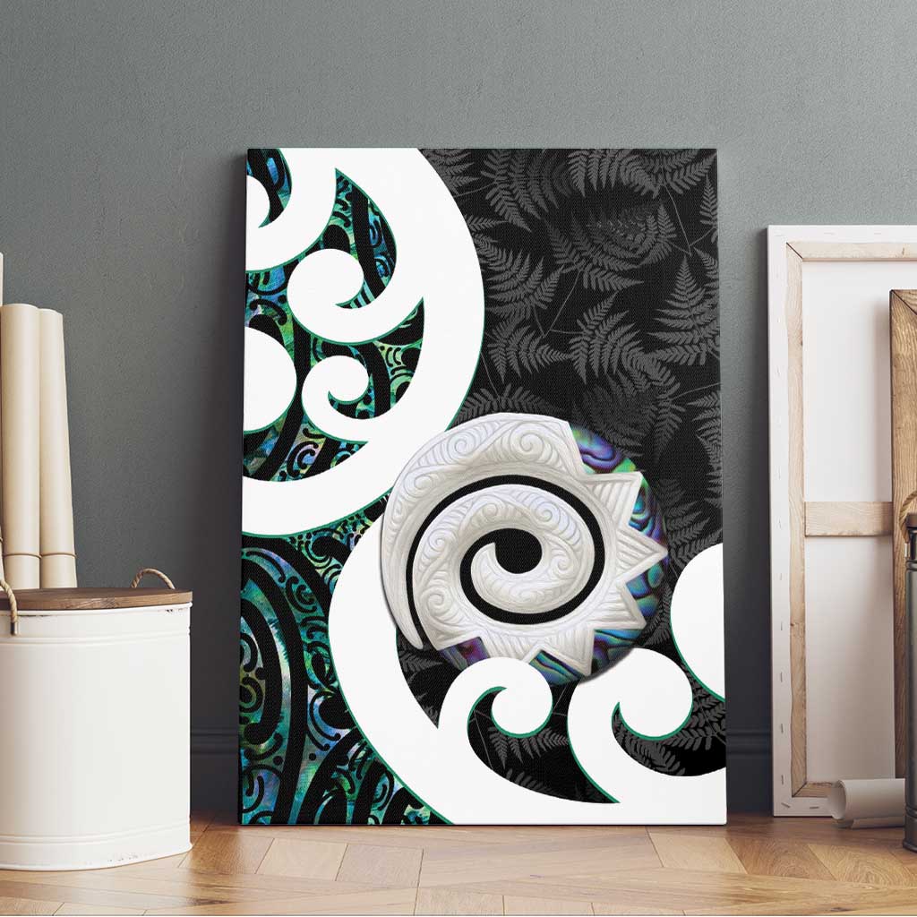 Aotearoa Koru Canvas Wall Art Cyan Maori Paua Shell Mix Silver Fern