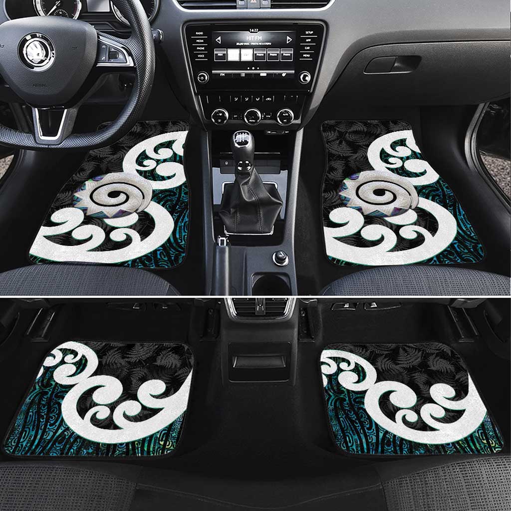 Aotearoa Koru Car Mats Cyan Maori Paua Shell Mix Silver Fern