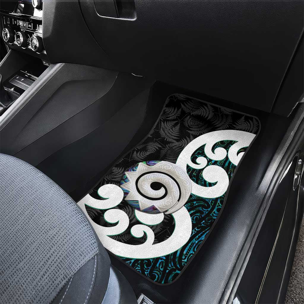 Aotearoa Koru Car Mats Cyan Maori Paua Shell Mix Silver Fern