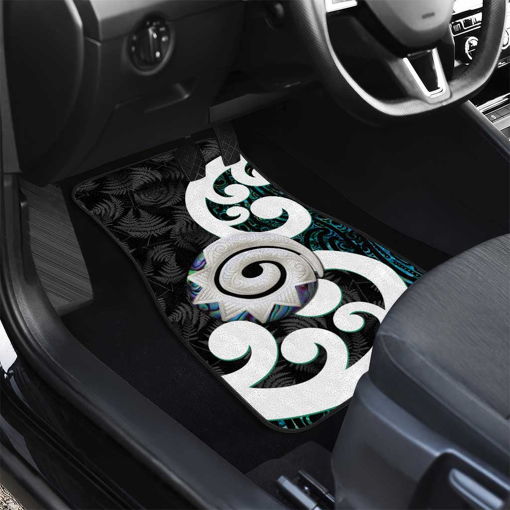 Aotearoa Koru Car Mats Cyan Maori Paua Shell Mix Silver Fern