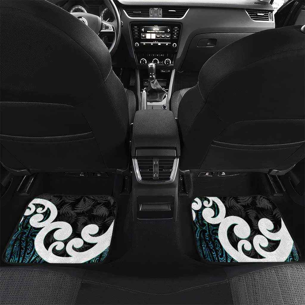 Aotearoa Koru Car Mats Cyan Maori Paua Shell Mix Silver Fern