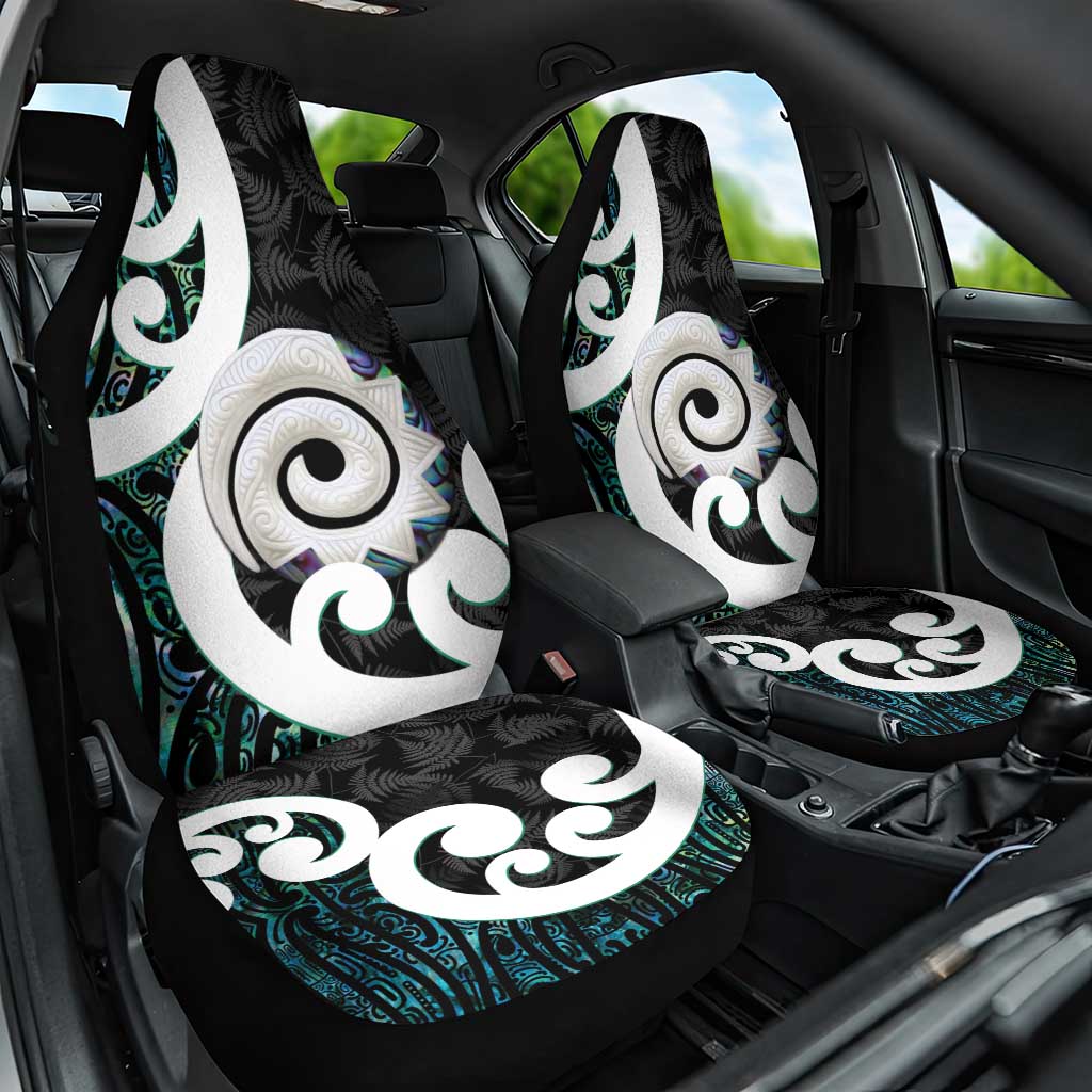 Aotearoa Koru Car Seat Cover Cyan Maori Paua Shell Mix Silver Fern - Vibe Hoodie Shop