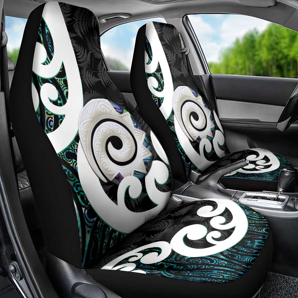 Aotearoa Koru Car Seat Cover Cyan Maori Paua Shell Mix Silver Fern - Vibe Hoodie Shop