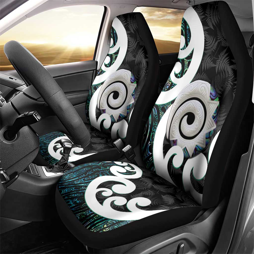 Aotearoa Koru Car Seat Cover Cyan Maori Paua Shell Mix Silver Fern - Vibe Hoodie Shop