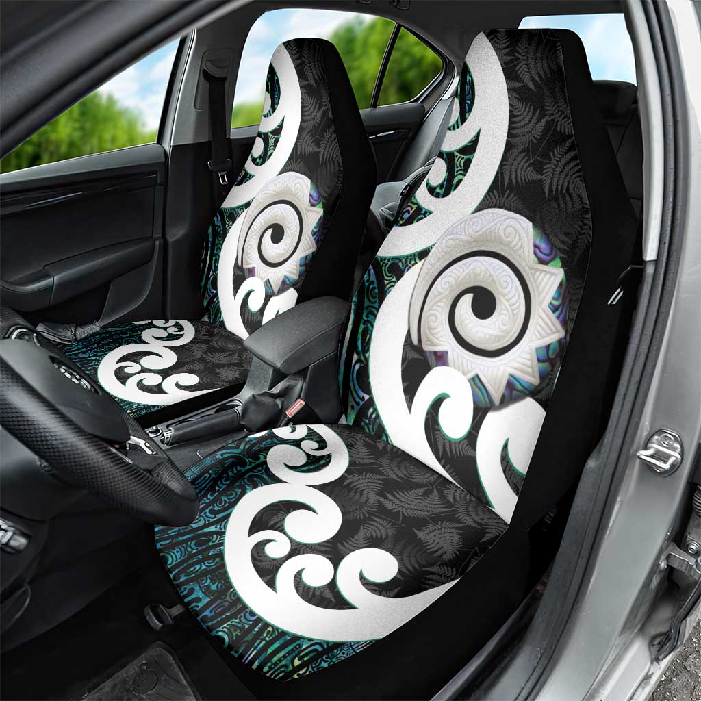 Aotearoa Koru Car Seat Cover Cyan Maori Paua Shell Mix Silver Fern - Vibe Hoodie Shop