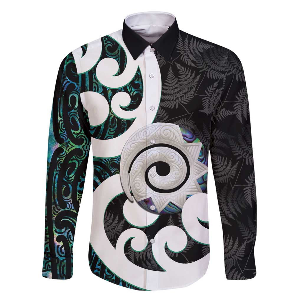 Aotearoa Koru Family Matching Long Sleeve Bodycon Dress and Hawaiian Shirt Cyan Maori Paua Shell Mix Silver Fern