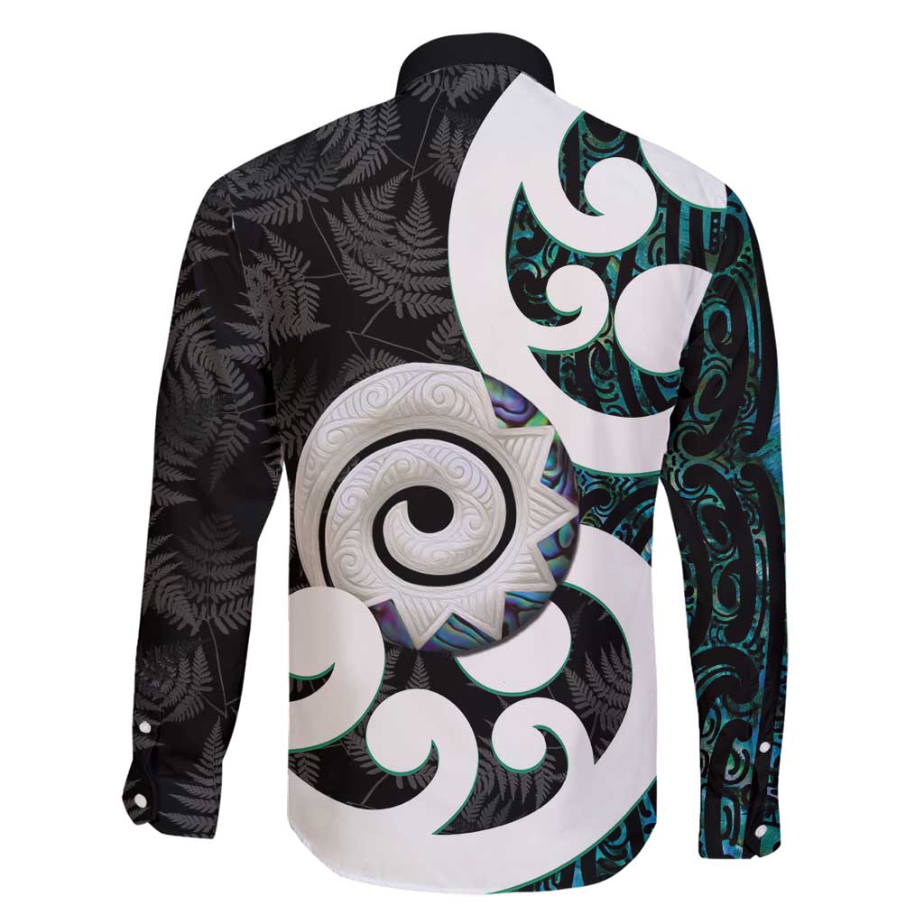 Aotearoa Koru Family Matching Long Sleeve Bodycon Dress and Hawaiian Shirt Cyan Maori Paua Shell Mix Silver Fern