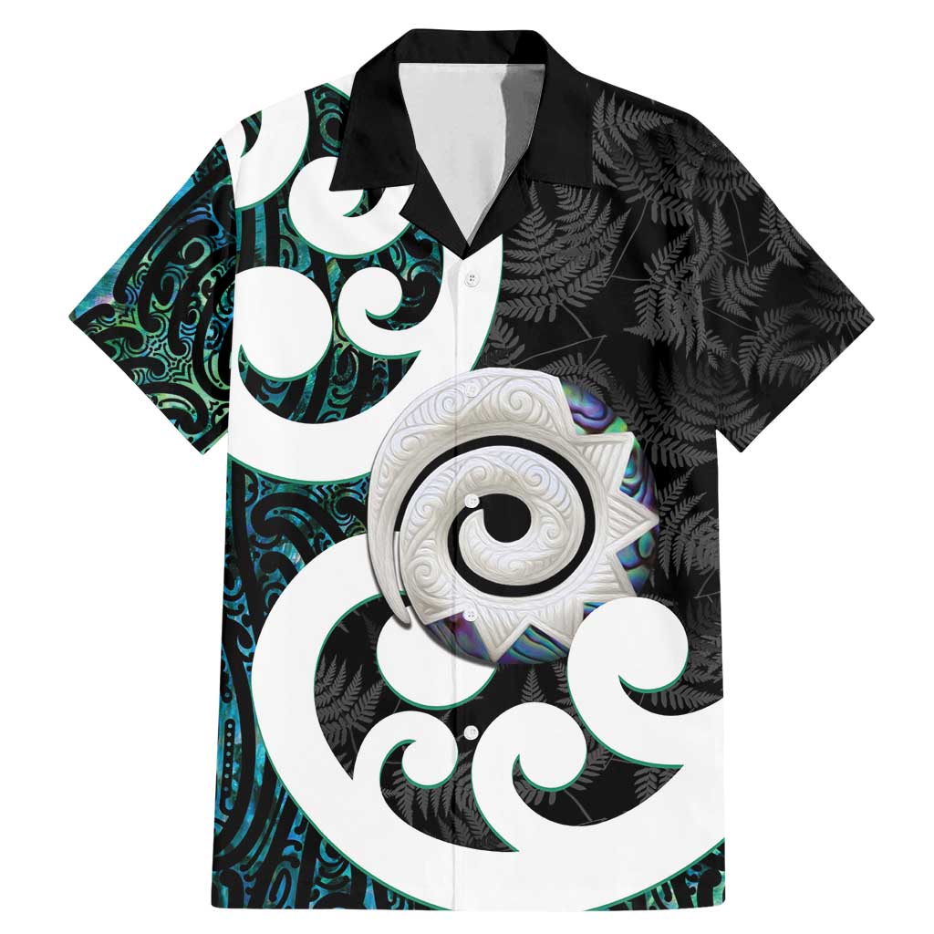 Aotearoa Koru Family Matching Mermaid Dress and Hawaiian Shirt Cyan Maori Paua Shell Mix Silver Fern