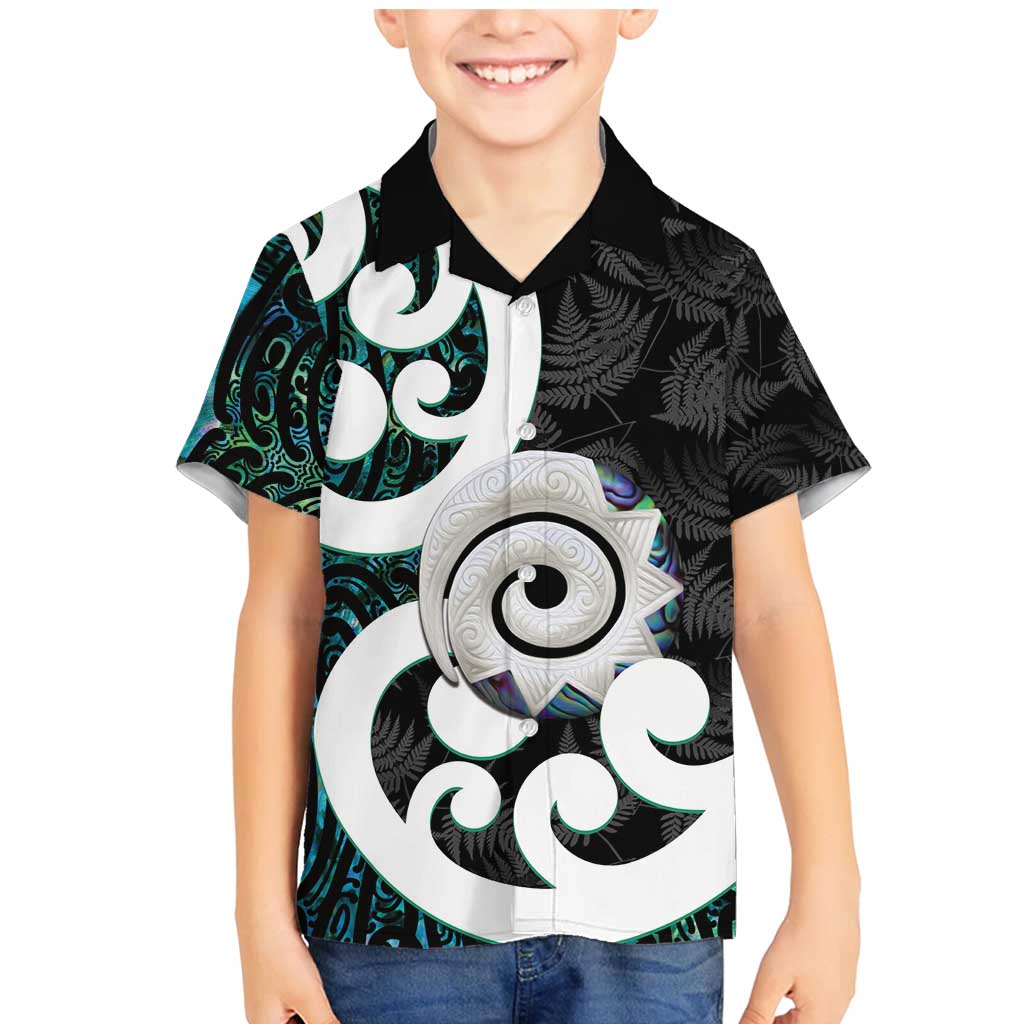 Aotearoa Koru Family Matching Mermaid Dress and Hawaiian Shirt Cyan Maori Paua Shell Mix Silver Fern