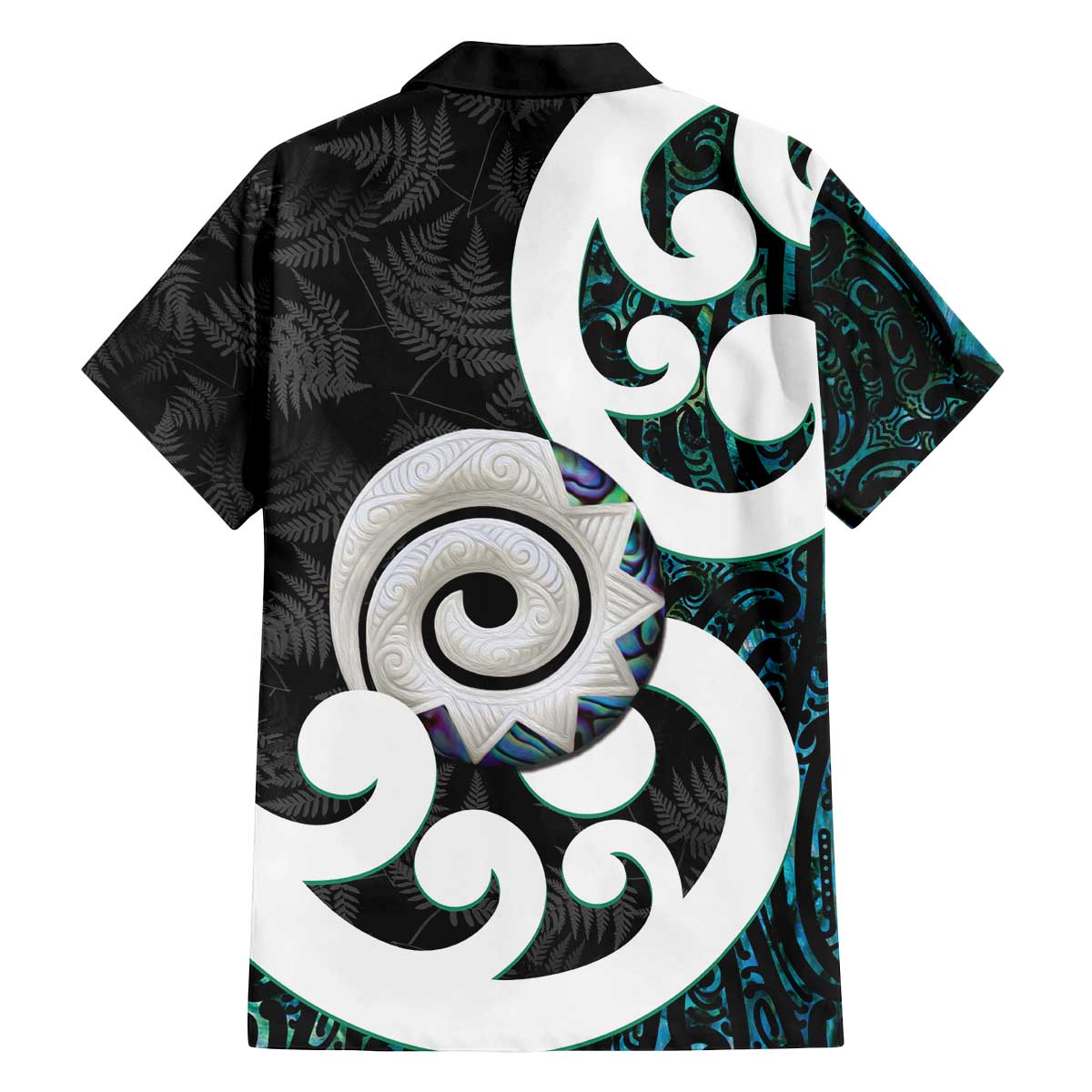 Aotearoa Koru Family Matching Off The Shoulder Long Sleeve Dress and Hawaiian Shirt Cyan Maori Paua Shell Mix Silver Fern