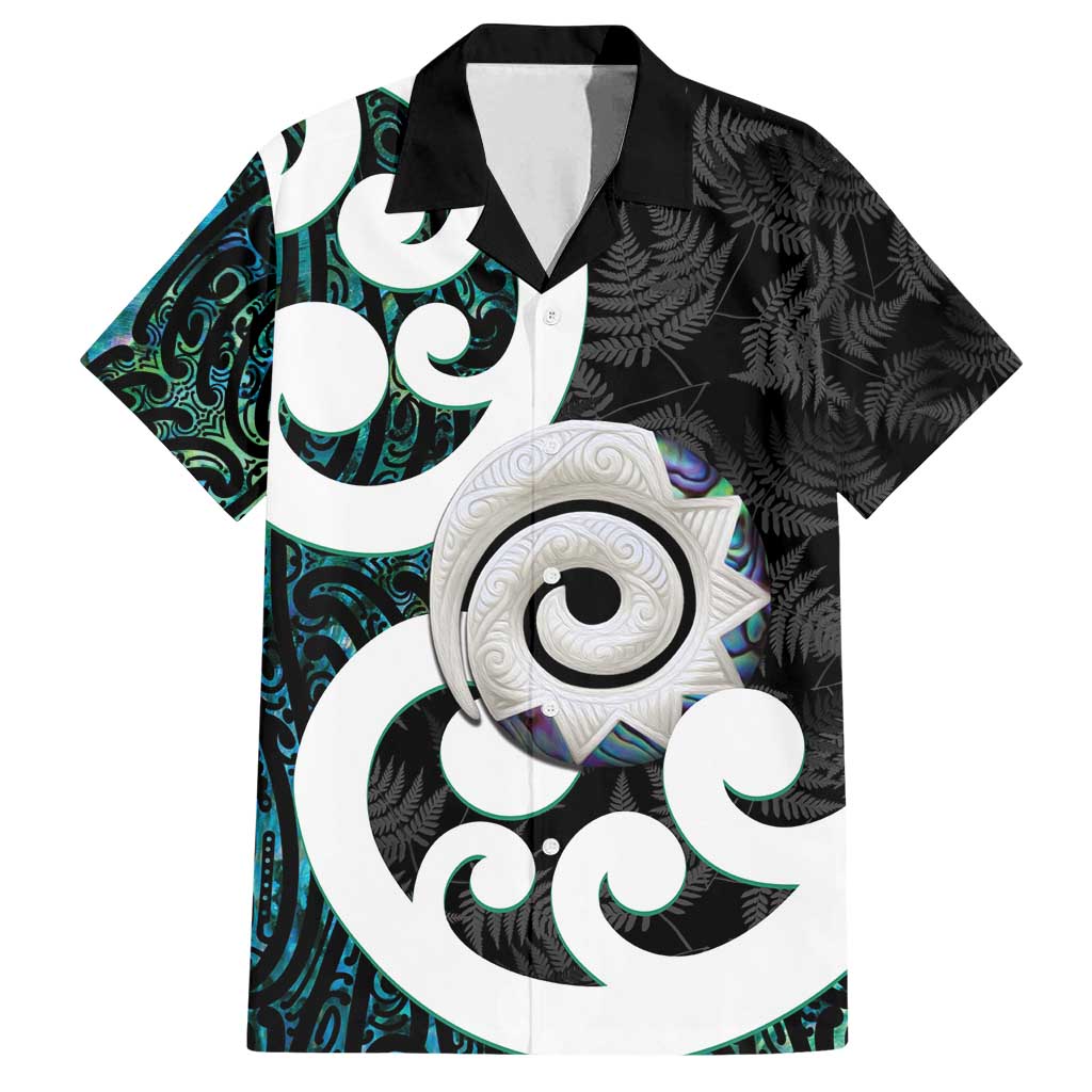 Aotearoa Koru Family Matching Summer Maxi Dress and Hawaiian Shirt Cyan Maori Paua Shell Mix Silver Fern