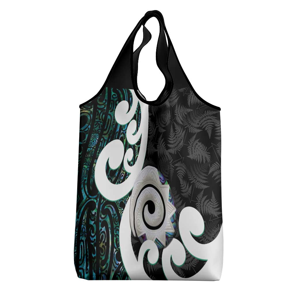 Aotearoa Koru Grocery Bag Cyan Maori Paua Shell Mix Silver Fern