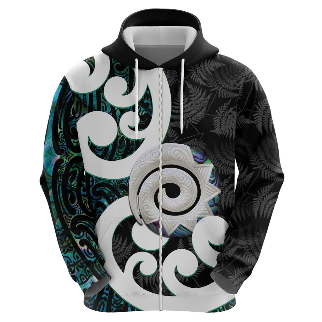 Aotearoa Koru Hoodie Cyan Maori Paua Shell Mix Silver Fern - Vibe Hoodie Shop