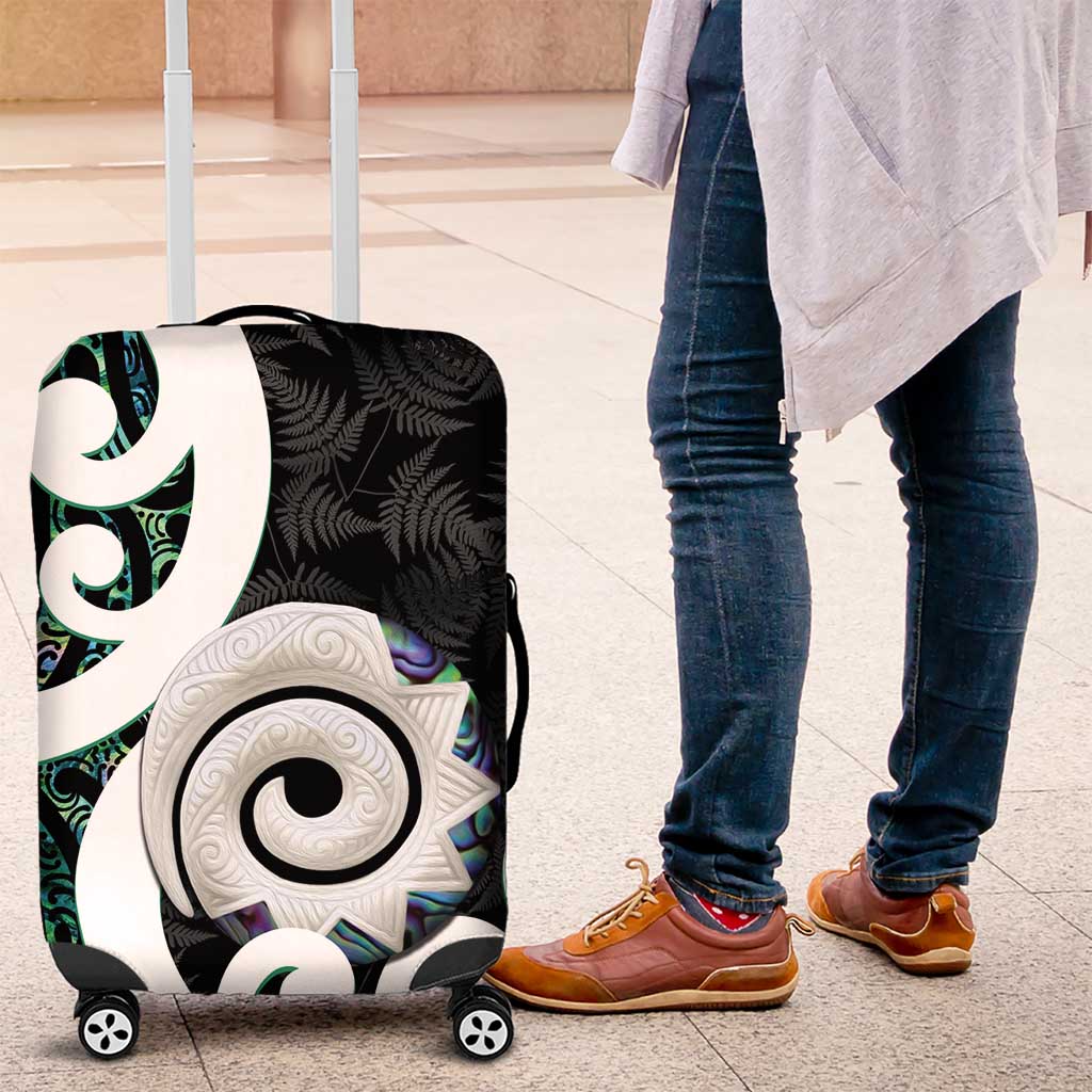 Aotearoa Koru Luggage Cover Cyan Maori Paua Shell Mix Silver Fern - Vibe Hoodie Shop