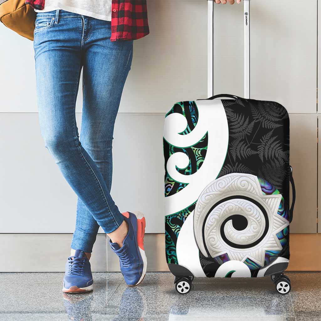 Aotearoa Koru Luggage Cover Cyan Maori Paua Shell Mix Silver Fern - Vibe Hoodie Shop