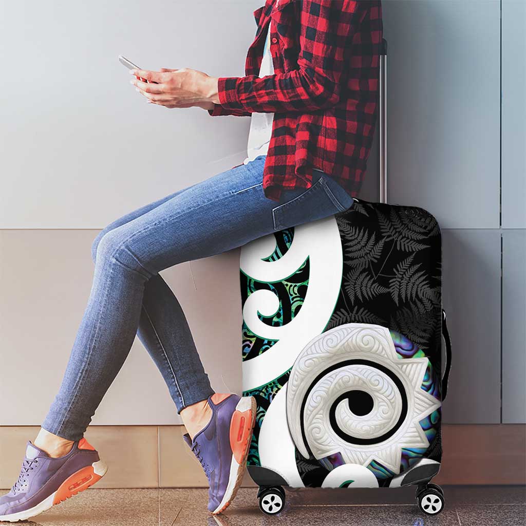 Aotearoa Koru Luggage Cover Cyan Maori Paua Shell Mix Silver Fern - Vibe Hoodie Shop